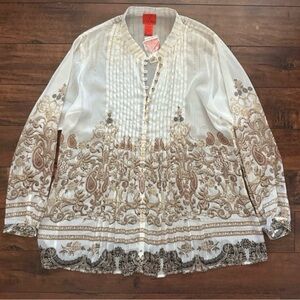 Christina Ivory and Gold Women’s long see through Patterned Top size XL NEW
